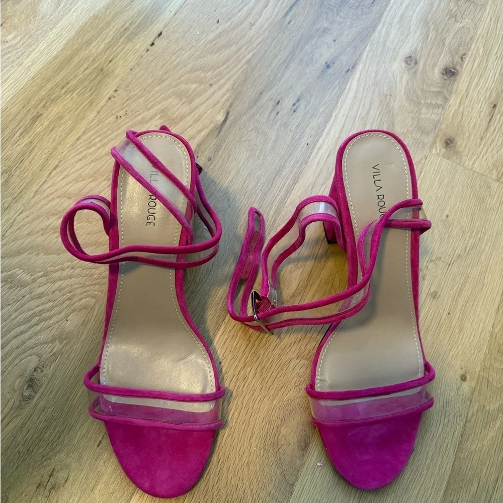 Villa Rouge Hot Pink Strappy Block Sandal Heels- never worn